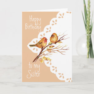 Cute Sparrow Birds Love Sister Birthday Card