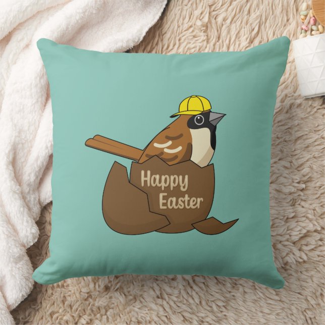Cute Sparrow Chocolate Egg Happy Easter Cushion (Blanket)
