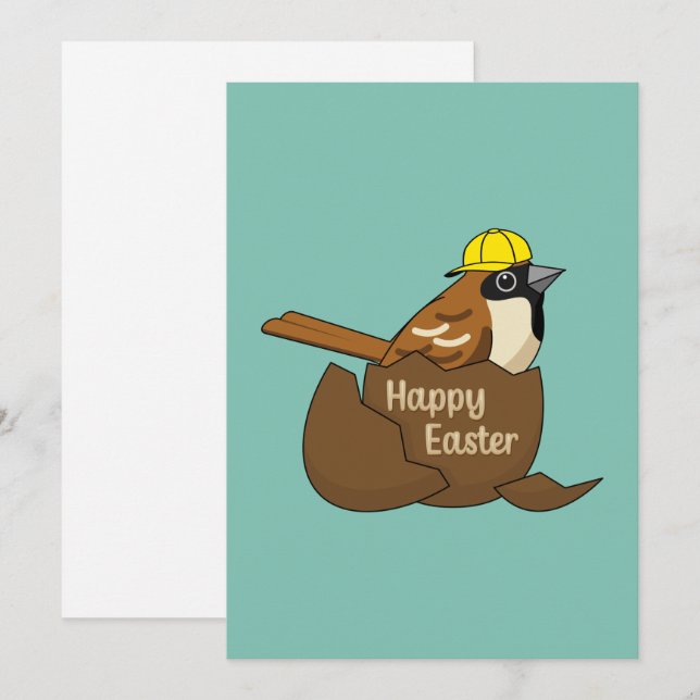 Cute Sparrow Chocolate Egg Happy Easter Holiday Card (Front/Back)