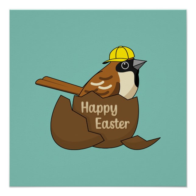 Cute Sparrow Chocolate Egg Happy Easter Poster (Front)