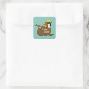 Cute Sparrow Chocolate Egg Happy Easter Square Sticker