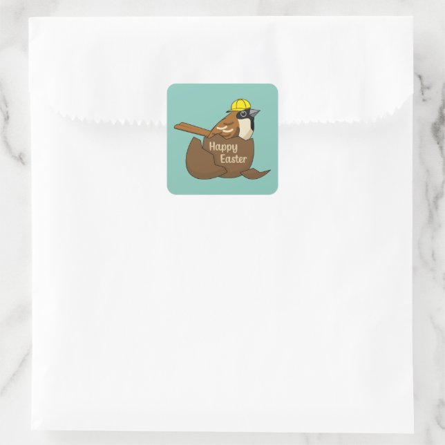 Cute Sparrow Chocolate Egg Happy Easter Square Sticker (Bag)