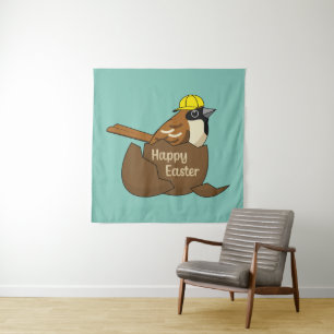 Cute Sparrow Chocolate Egg Happy Easter Tapestry