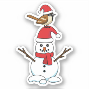 Cute Sparrow on Snowman