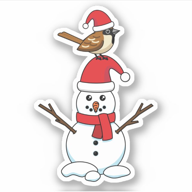 Cute Sparrow on Snowman (Front)