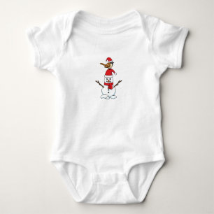Cute Sparrow on Snowman Baby Bodysuit