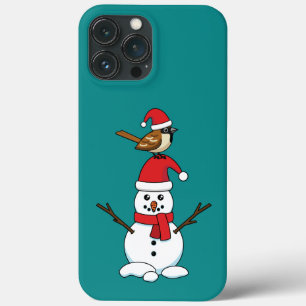 Cute Sparrow on Snowman iPhone 13 Pro Max Case