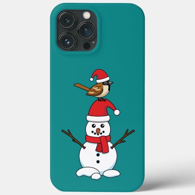Cute Sparrow on Snowman Case-Mate iPhone Case (Back)