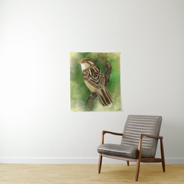 Cute Sparrow Tapestry Little Bird (In Situ)