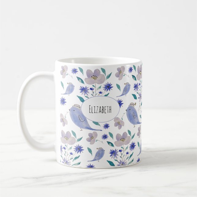 Cute Sparrow With a Flower Hat Coffee Mug (Left)