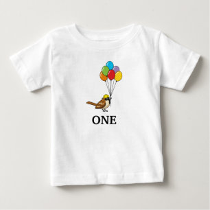 Cute Sparrow with Balloons Birthday Personalise Baby T-Shirt