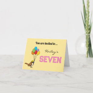 Cute Sparrow with Balloons Birthday Personalise Invitation