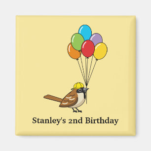 Cute Sparrow with Balloons Birthday   Personalise Magnet