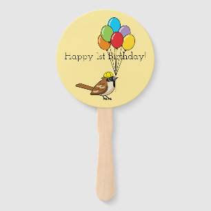 Cute Sparrow with Balloons Birthday   Personalize Hand Fan