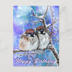Cute Sparrows In Winter Birthday Card