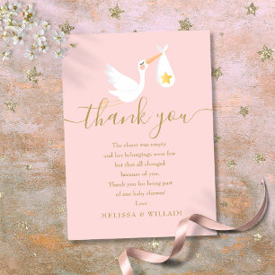 Cute Special Delivery Pink Baby Shower Thank You Card
