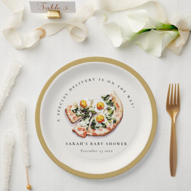 Cute Special Delivery Pizza Baby Shower Party Paper Plate (Wedding)
