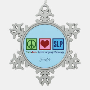 Cute Speech Language Pathology Custom Snowflake Pewter Christmas Ornament