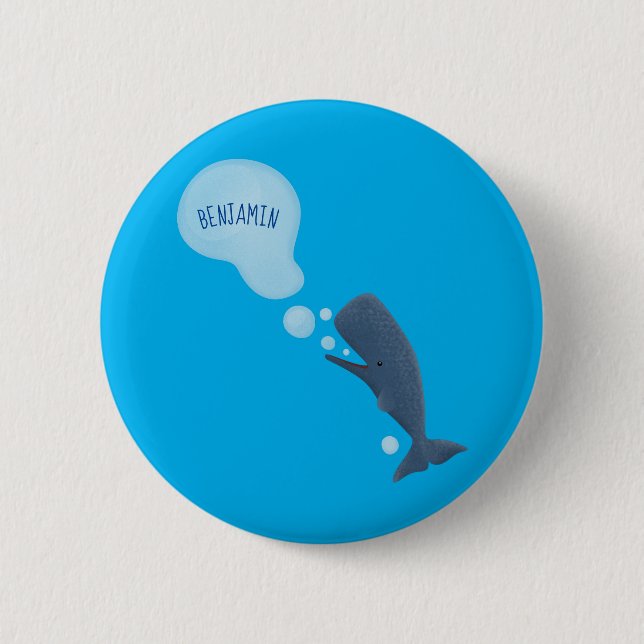 Cute sperm whale blowing bubbles cartoon 6 cm round badge (Front)