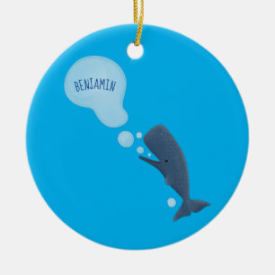 Cute sperm whale blowing bubbles cartoon ceramic ornament