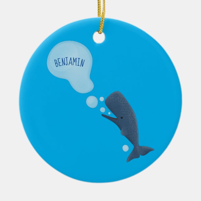 Cute sperm whale blowing bubbles cartoon ceramic ornament (Front)