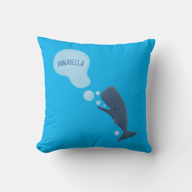 Cute sperm whale blowing bubbles cartoon cushion (Front)