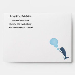 Cute sperm whale blowing bubbles cartoon envelope