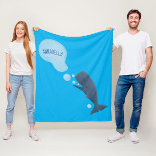 Cute sperm whale blowing bubbles cartoon fleece blanket
