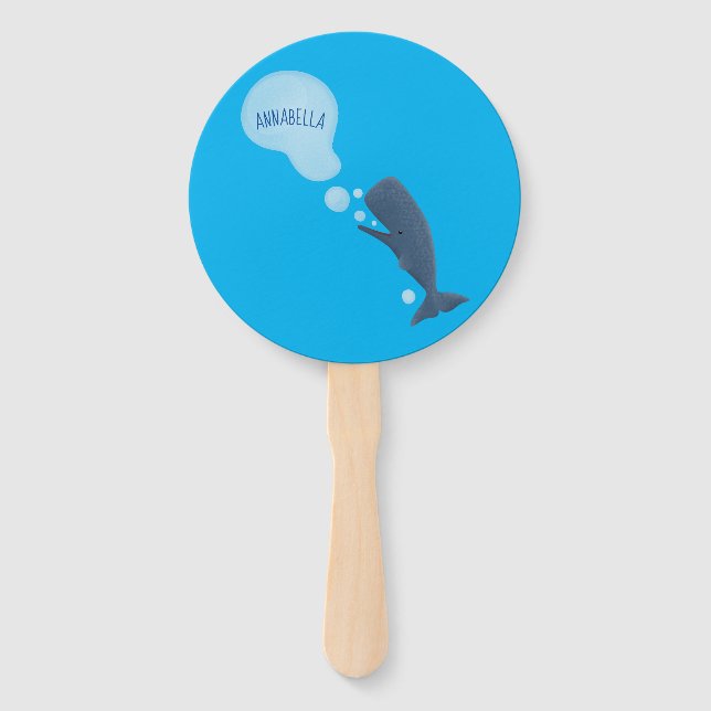 Cute sperm whale blowing bubbles cartoon hand fan (Front)