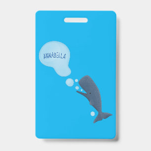 Cute sperm whale blowing bubbles cartoon ID badge