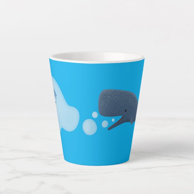Cute sperm whale blowing bubbles cartoon latte mug (Front)