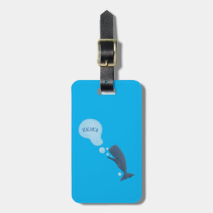 Cute sperm whale blowing bubbles cartoon luggage tag