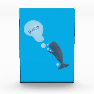 Cute sperm whale blowing bubbles cartoon photo block