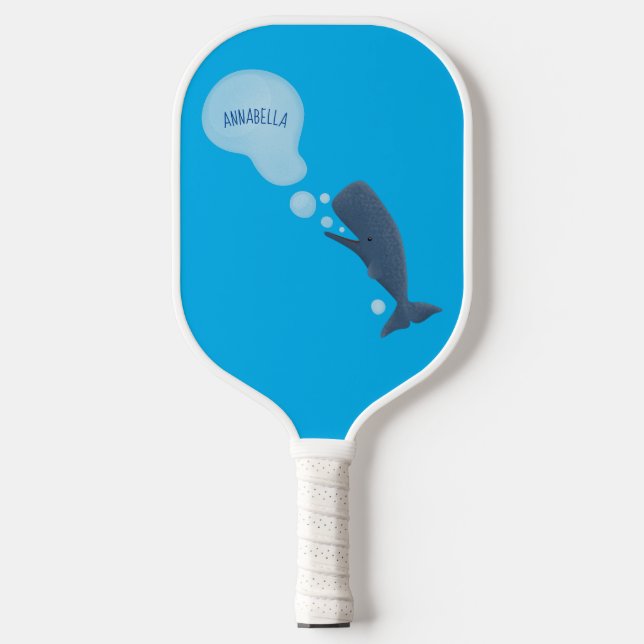 Cute sperm whale blowing bubbles cartoon  pickleball paddle (Front)