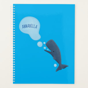 Cute sperm whale blowing bubbles cartoon planner