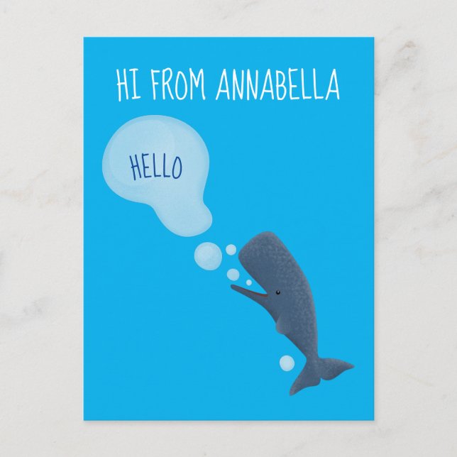 Cute sperm whale blowing bubbles cartoon postcard (Front)