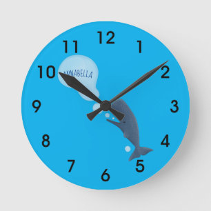 Cute sperm whale blowing bubbles cartoon round clock