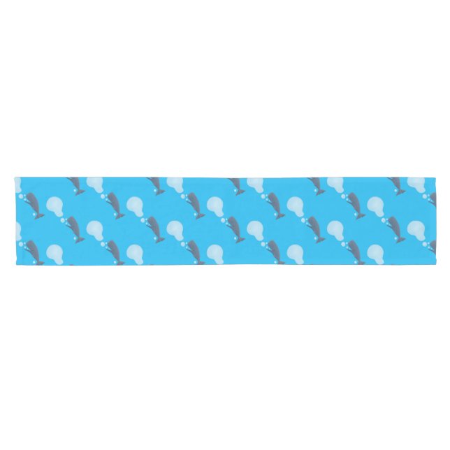 Cute sperm whale blowing bubbles cartoon short table runner (Horizontal)