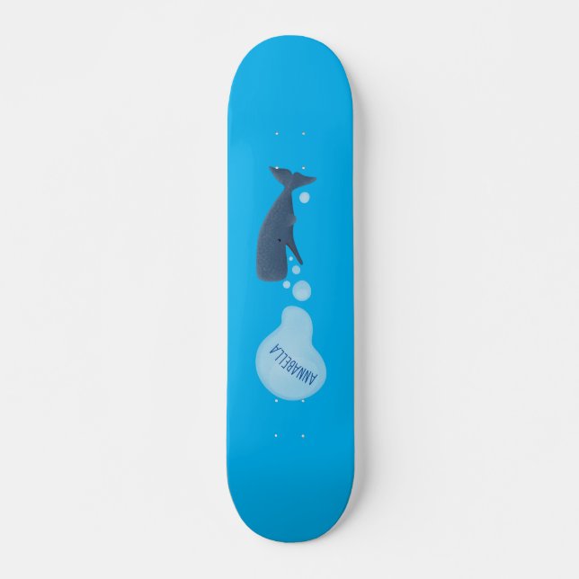 Cute sperm whale blowing bubbles cartoon skateboard (Front)