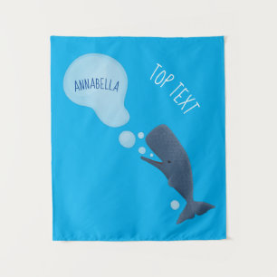 Cute sperm whale blowing bubbles cartoon  tapestry