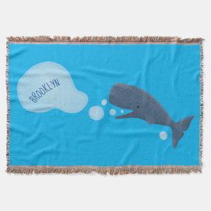 Cute sperm whale blowing bubbles cartoon throw blanket