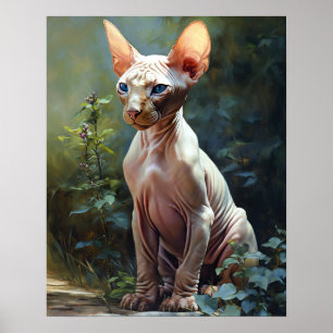 Cute Sphynx Cat Art Print Poster