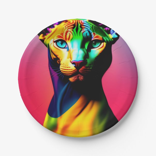 Cute Sphynx Cat Colourful Art Paper Plate (Front)