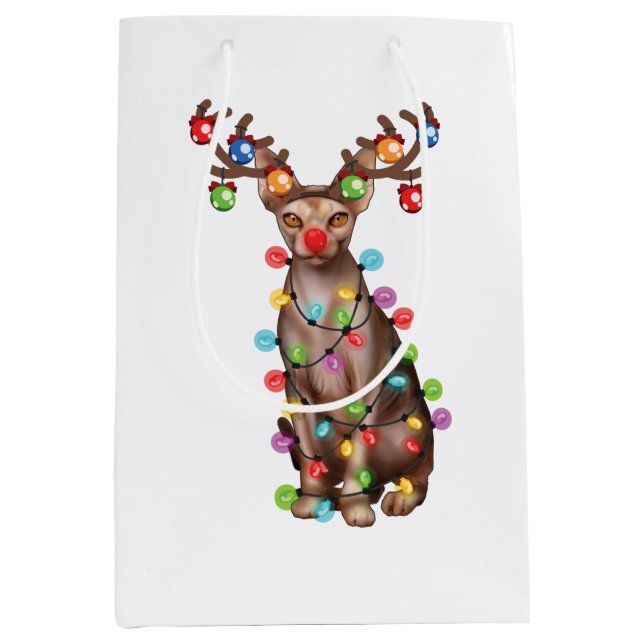 Cute Sphynx Cat Lover Funny Xmas Holiday Gift Medium Gift Bag (Front)