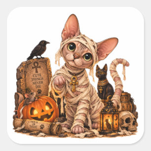 Cute Sphynx Cat Mummy Halloween Square Sticker