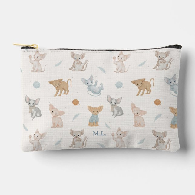 Cute Sphynx Cat Pattern Custom Monogram Travel Accessory Pouch (Front)