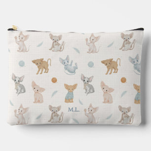 Cute Sphynx Cat Pattern Custom Monogram Travel Accessory Pouch