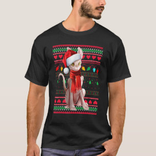 Cute Sphynx Cat Wearing Santa Hat Celebrate Christ T-Shirt