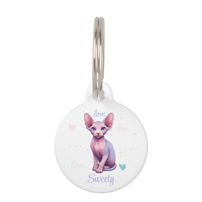 Cute Sphynx Kitten Custom Name Cat Pet Tag (Front)