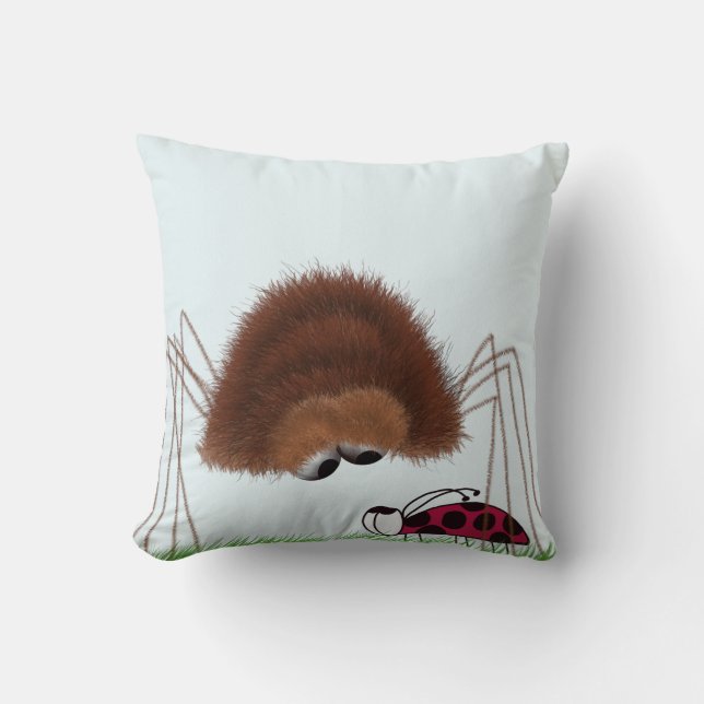 Cute Spider And Ladybug Illustration Cushion (Front)